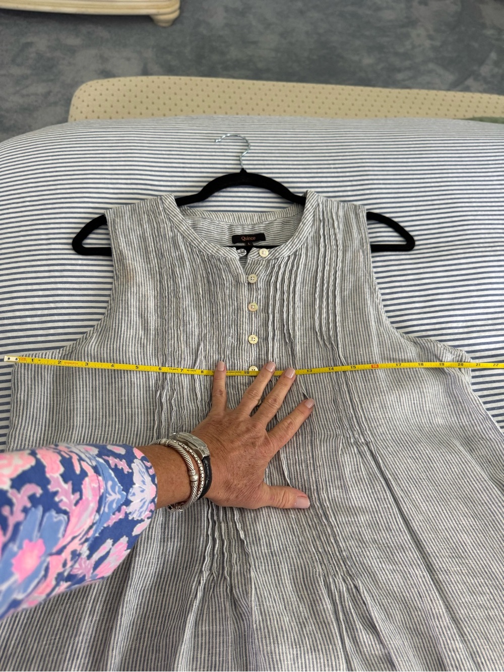 Quince Blue and White Striped Sleeveless Linen Dress - Picture 8 of 11